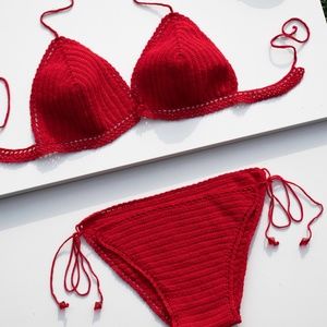 Handmade Crochet Red Bikini Set. Sexy Swimwear.